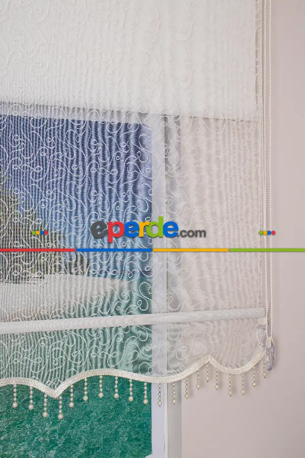 Brillant - Yeni Sezon Spor Model Stor Perde - Çiftli Sistem Tül Ve Stor Perde - Ekru Renk