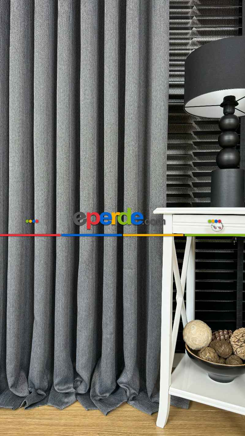 Koyu Gri Düz Jakar Dokuma, Premium Kalite Serisi Hasır Doku Fon Perde