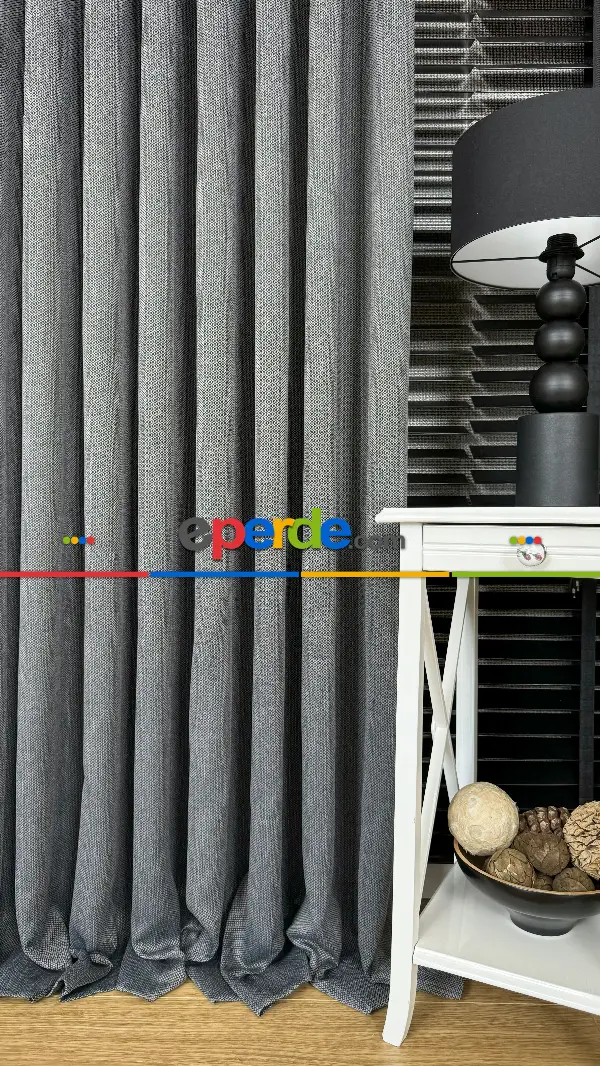 Koyu Gri Düz Jakar Dokuma, Premium Kalite Serisi Hasır Doku Fon Perde