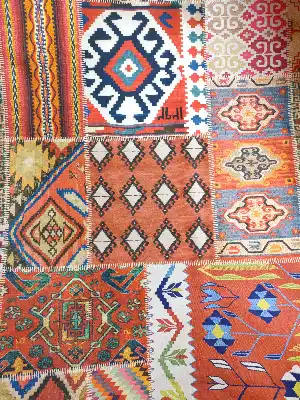 Kilim Desenli Süet Kumaş - Metre İle Satış - Dikişsiz Kumaş(sadece Desenli Kısım)- Lacivert-kırmızı-bej-mavi Doymamış-hardal