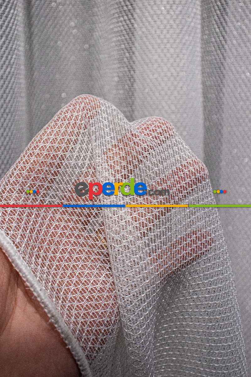 Salon - Yüksek Kalite Gümüş Simli Tül Perde - Gramajlı Ve Dökümlü, Armür Dokuma - Kruvaze Model Seçenekli