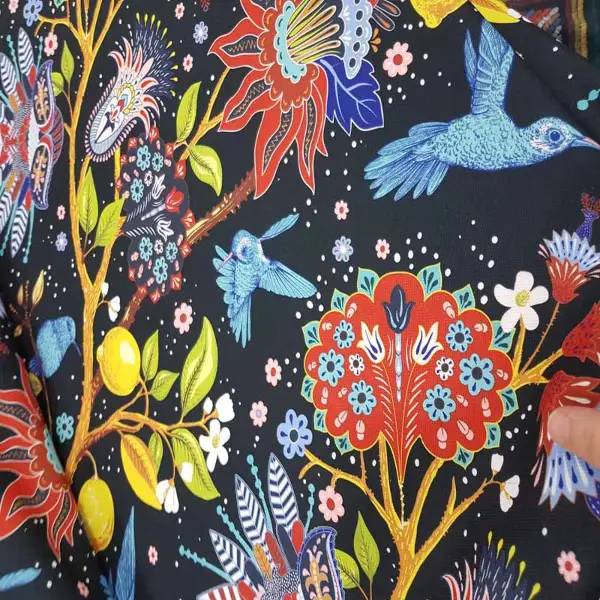 Çiçek Ve Kuş Desenli Fon Perde Evm562 Kumaşı Kalındır Duck Bezi Değildir- Siyah-Sarı-Mor-Lila-Açık Yeşil-Mavi Açık-Gül Kurusu-Kahve