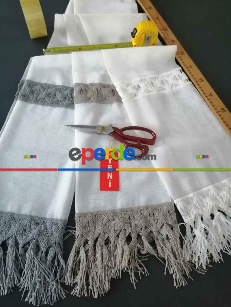 Yeni Sezon Keten Fantazi Brode Tül Perde - 3 Renk Seçenekli