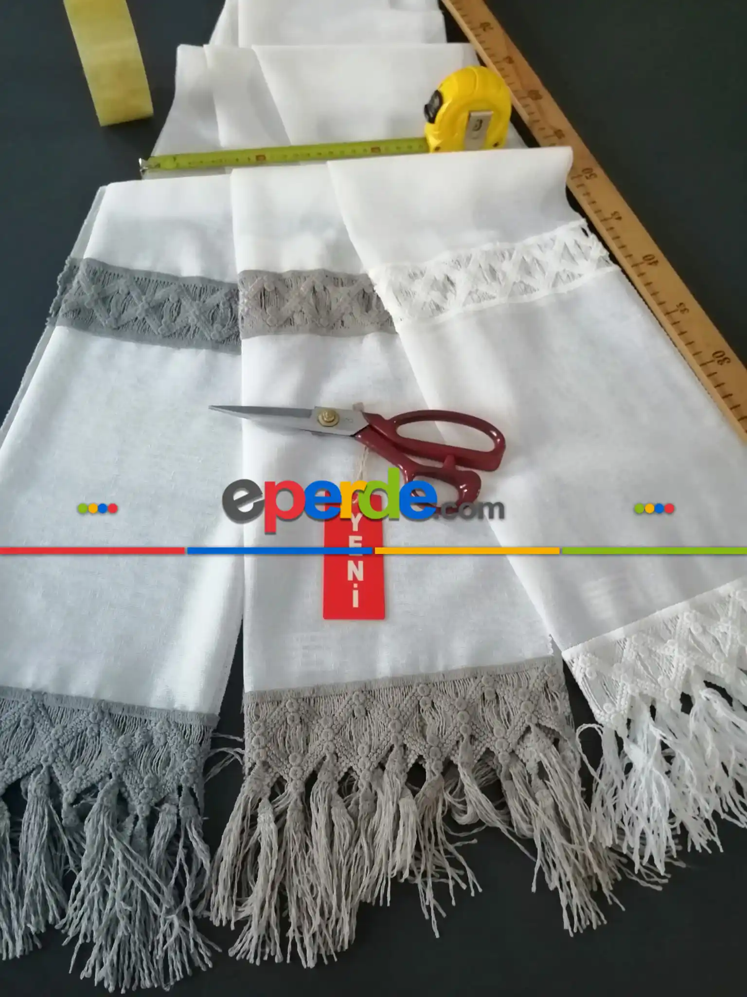 Yeni Sezon Keten Fantazi Brode Tül Perde - 3 Renk Seçenekli