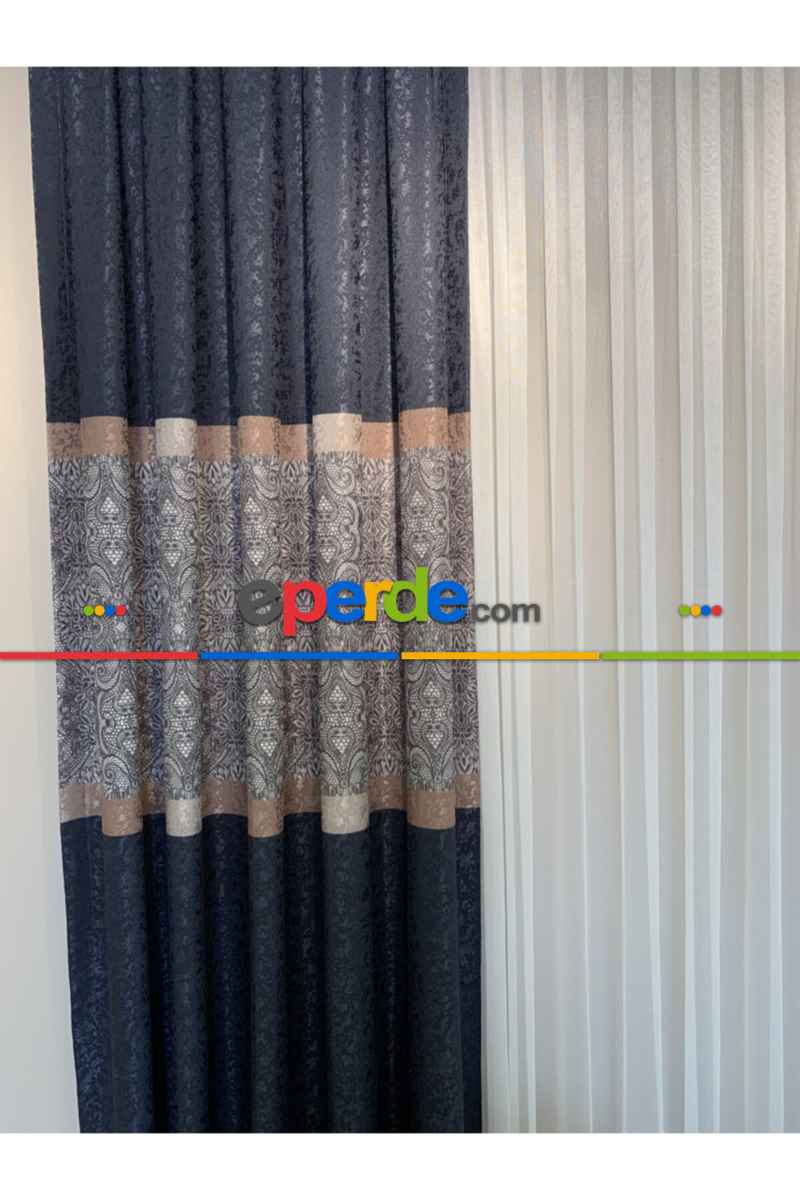 Brilant Fon Perde Dantella Moda Yeni Tasarım Lacivert Renk Fon Perde