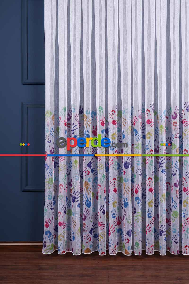 Eller Desenli Baskılı Tül Perde