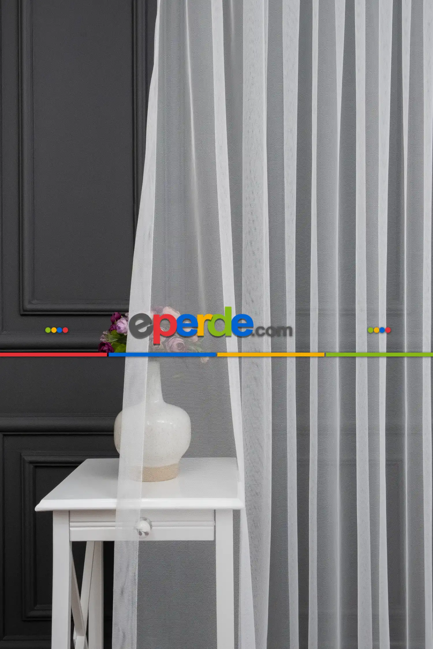 Grek Düz Tül Ekru Renk - İtinalı Dikiş - Yalancı Fon Ve Kruvaze Model Seçeneği - Kurşunlu Tül