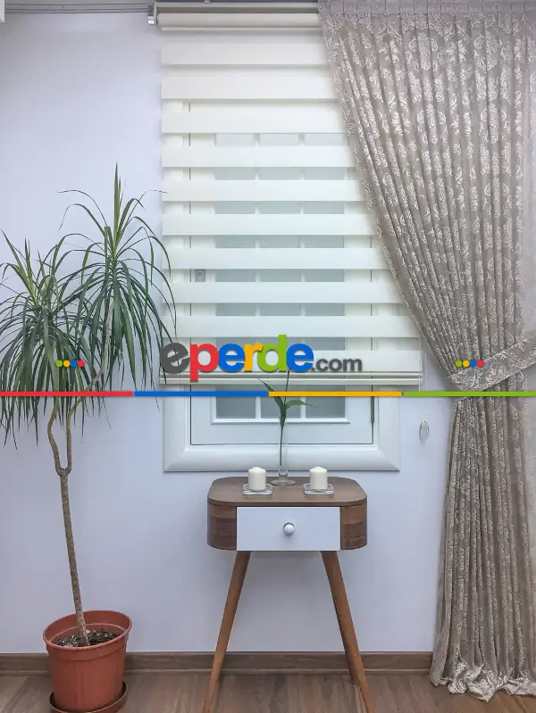 Dantel Damask Desen Tül Fon Perde - Bej- Bej