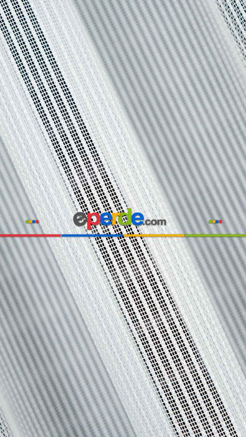 Exculusive Ekru Simli Çizgili Tül Perde Stripe