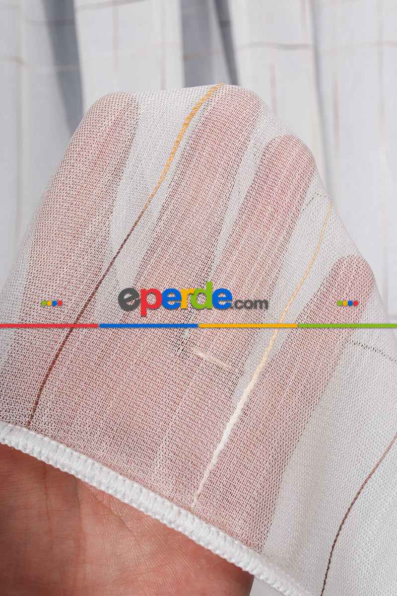 Salon Tül - Bambu Zemin Geometri Nakış İşlemeli Tül Perde