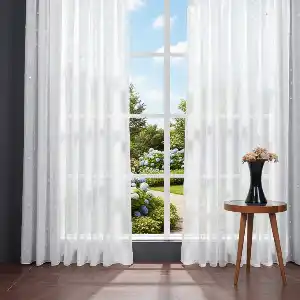 Ponpon Desenli Keten Düz Tül Perde Gramajlı