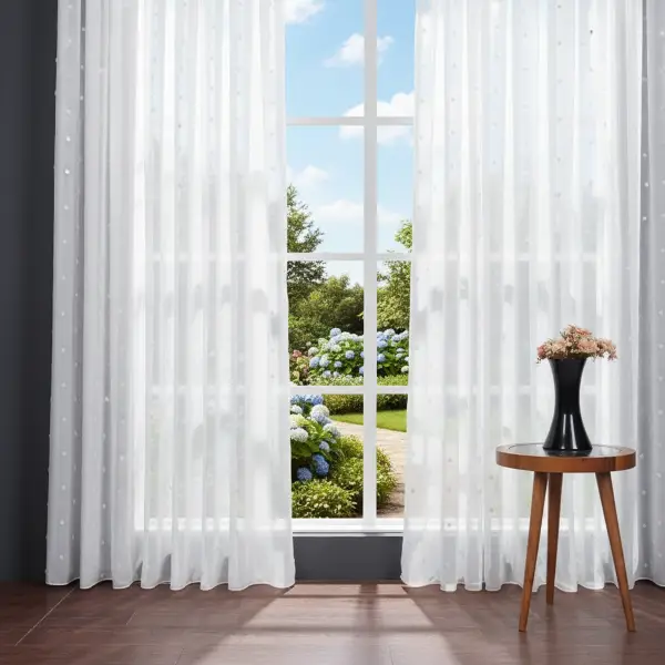 Ponpon Desenli Keten Düz Tül Perde Gramajlı