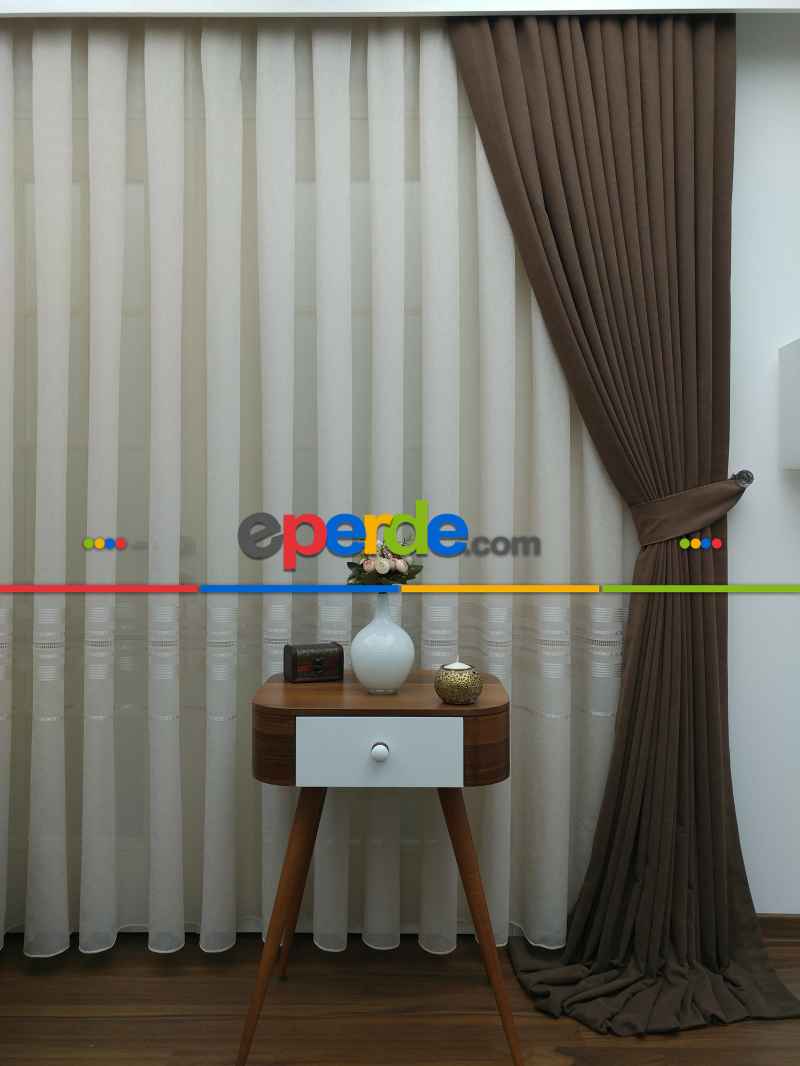 Kahve - Düz Fon Perde ( 300cm 1.kalite Dökümlü Fon Perde )- Kahve