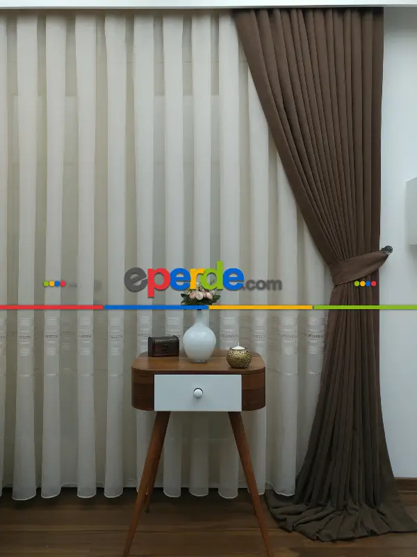 Kahve - Düz Fon Perde ( 300cm 1.kalite Dökümlü Fon Perde )- Kahve