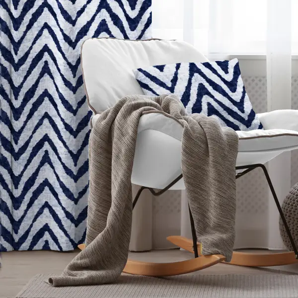 Etnik Fon Perde Evim1524 Kumaşı Kalındır Duck Bezi Değildir- Mavi-beyaz