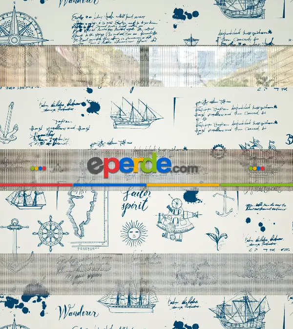 Bebek Odası Zebra Perde - Denizci Desen Baskılı Zebra Perde- Lacivert-Mavi-Beyaz