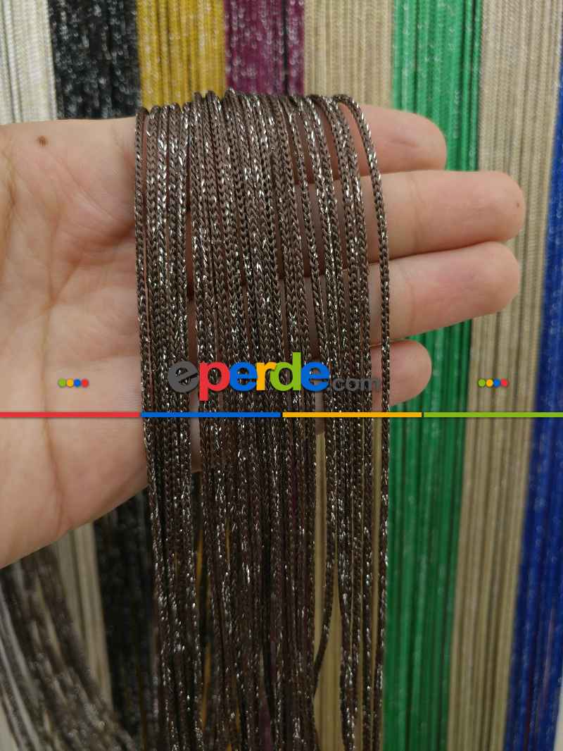 Kahverengi Rengi İp Perde Kalın Zincir Simli Serisi- Kahverengi-gümüş