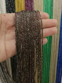 Mutfak İp Perde - Kahverengi Rengi İp Perde Kalın Zincir Simli Serisi- Kahverengi-gümüş