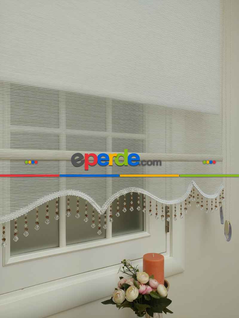 Mutfak Stor Perde - Çiftli Sistem İkili Tül Stor- Krem Koyu