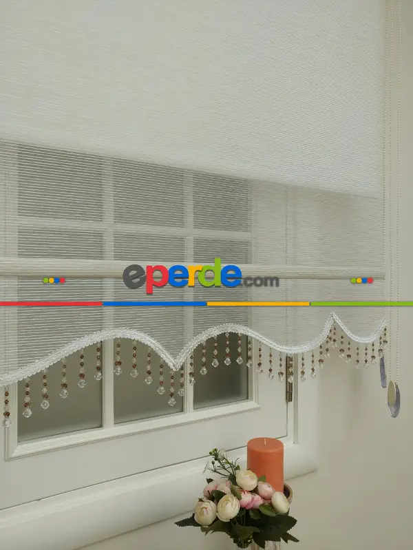 Çiftli Sistem Tül Stor Perde Çizgili Boğma Tül (sütlü Kahve Koyu Krem Rengi)- Krem Koyu-sütlü Kahve