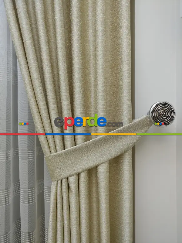 Krem Desenli Jakar Fon Perde- Krem