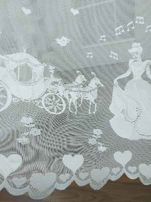 Çocuk Odası Tül Perde - Prenses Sindrella Desenli Tül Perde- Ekru