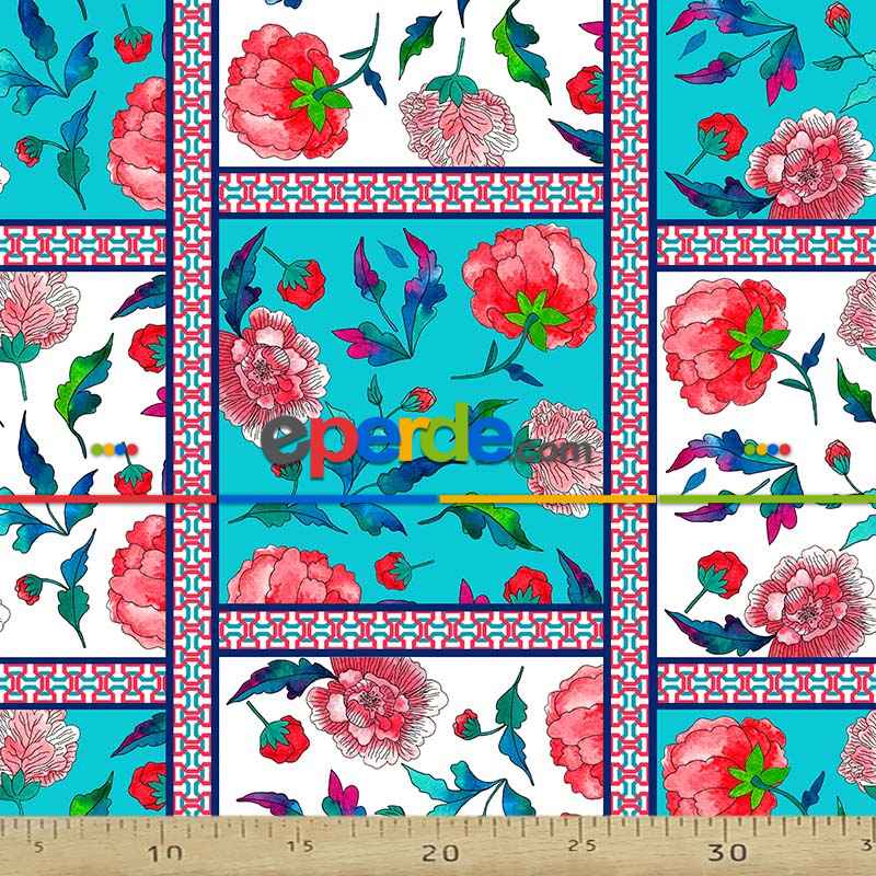 Pembe Çiçekli Patchwork Desenli Fon Perde Evm628 Kumaşı Kalındır Duck Bezi Değildir- Yeşil-Mavi-Beyaz-Pembe
