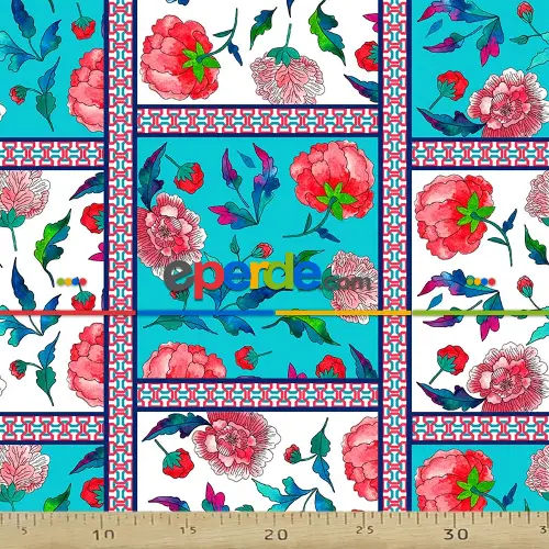 Pembe Çiçekli Patchwork Desenli Fon Perde Evm628 Kumaşı Kalındır Duck Bezi Değildir- Yeşil-Mavi-Beyaz-Pembe