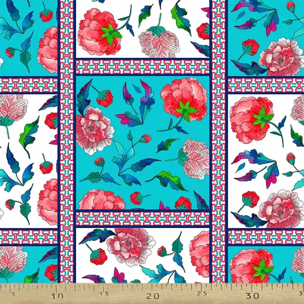 Pembe Çiçekli Patchwork Desenli Fon Perde Evm628 Kumaşı Kalındır Duck Bezi Değildir- Yeşil-Mavi-Beyaz-Pembe