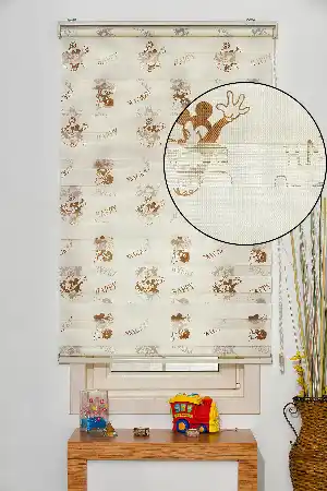 #üreticifirma %40 İndirimli Mickey Mouse Desenli Zebra Perde- Kahverengi-krem
