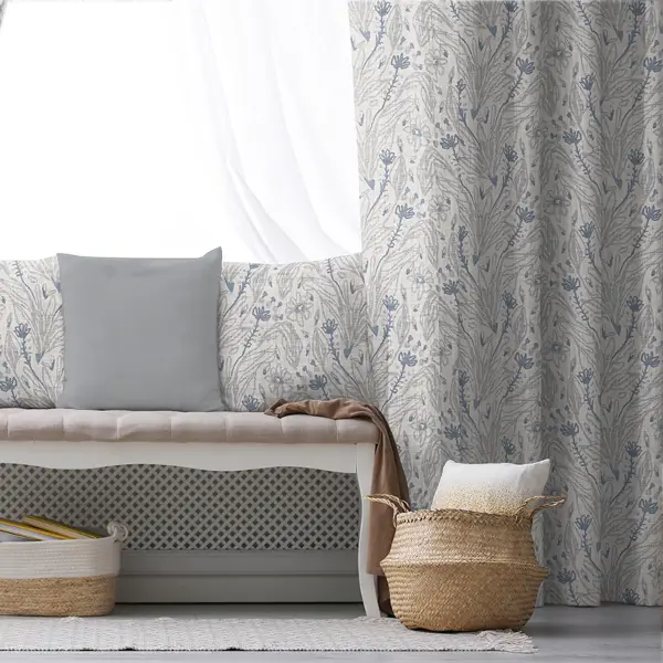 Oturma Odası Fon Perde Evim1598 Kumaşı Kalındır Duck Bezi Değildir- Mavi-beyaz