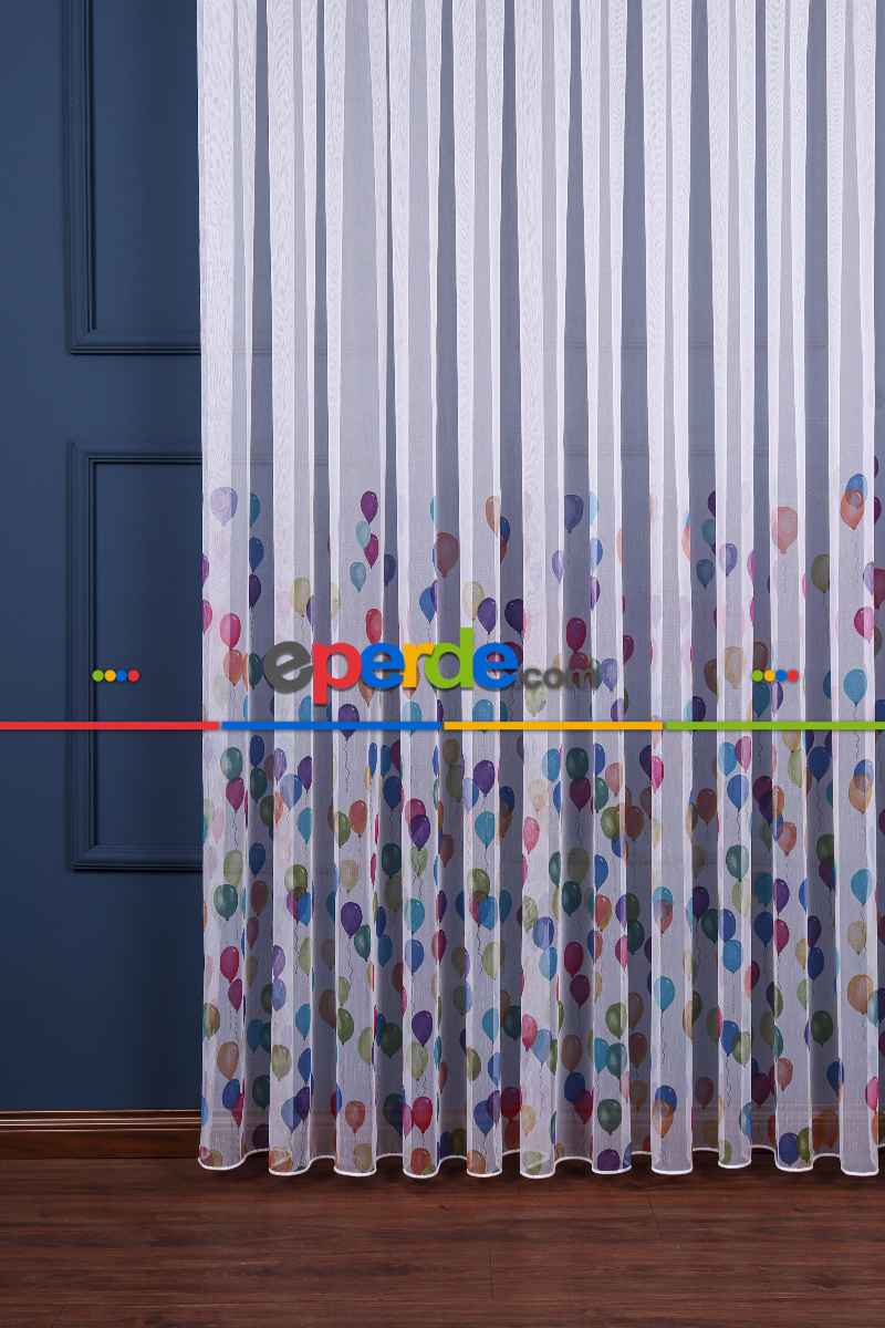 Balon Desenli Baskılı Tül Perde