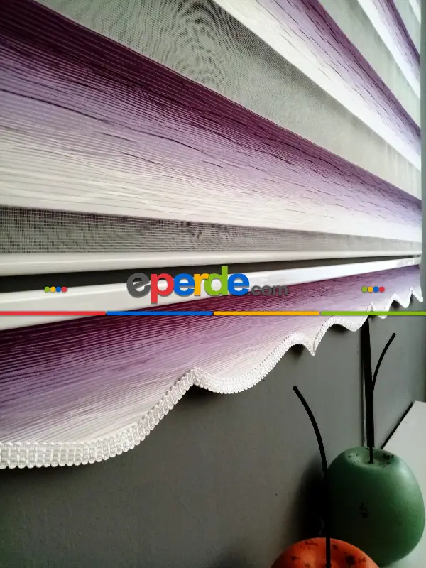 Zebra Perde 2021 Sezonu Mor Ve Beyaz Renk Geçişli Jakarlı A Kalite Zebraperde