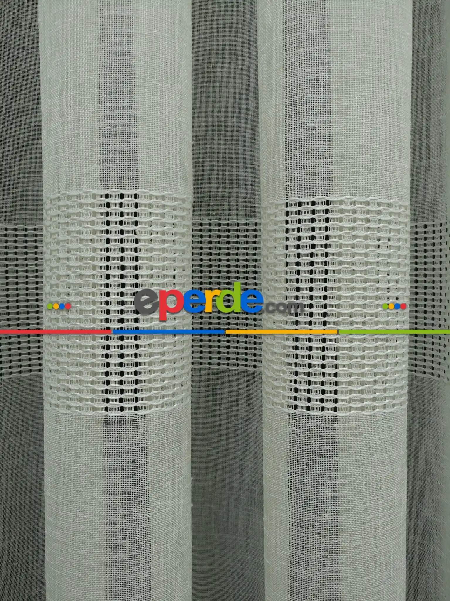 Salon Tül - Bantlı Keten Doğal Tül Perde- Krem