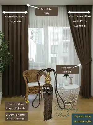 Vizon - Kahve Düz Fon Perde 180cm En- Vizon Rengi-kahve