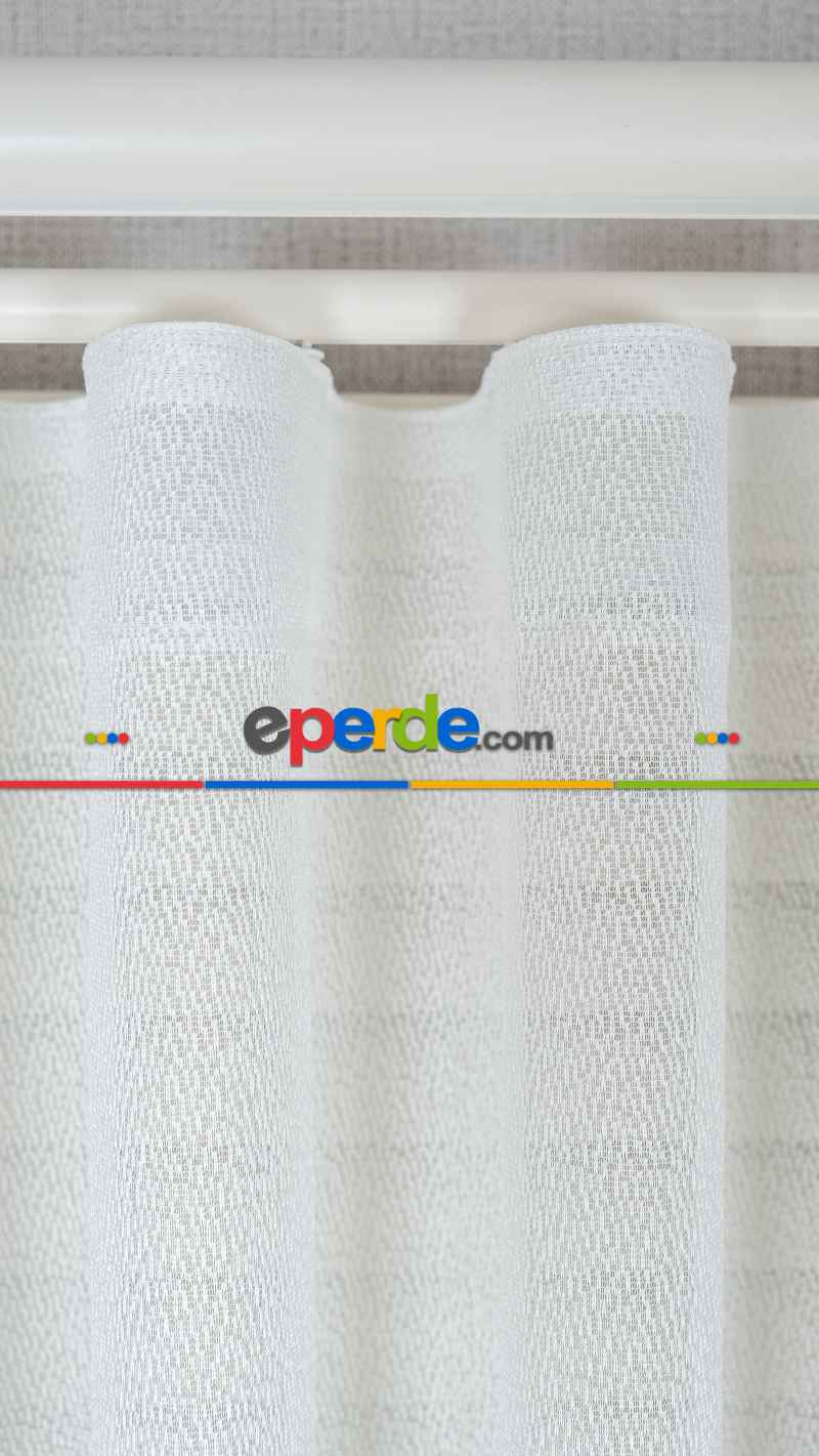 Ekru Enine Bantlı Çizgili Tül Perde, Ağır Gramajlı Premium Seri