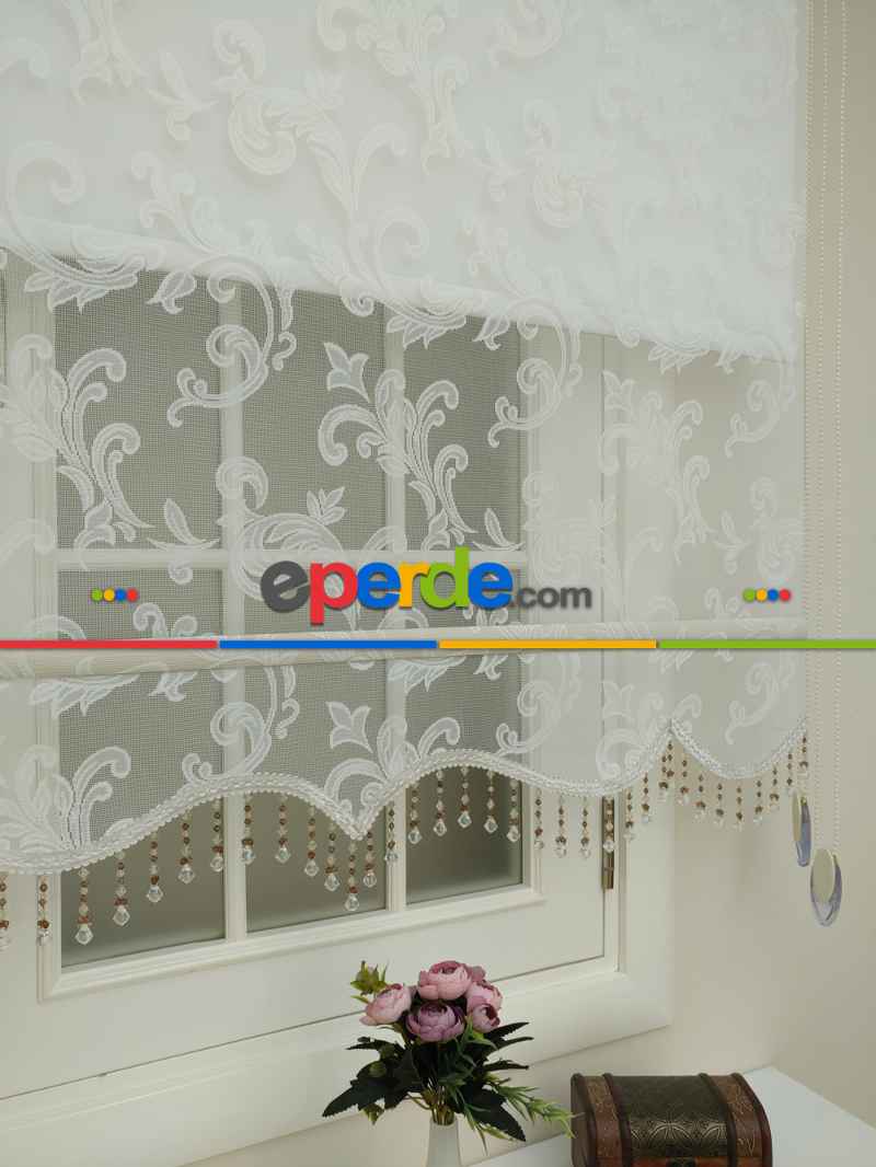 Taç - Tül Ve Stor Perde - 1. Kalite - Leke Tutmaz - Yıkanabilir - Örme - Krem Açık - Ekru