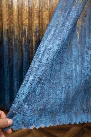 Modern Hardal Ve Mavi Desenli Degrade Geçişli Örme Tül Perde Yüksek Kalite