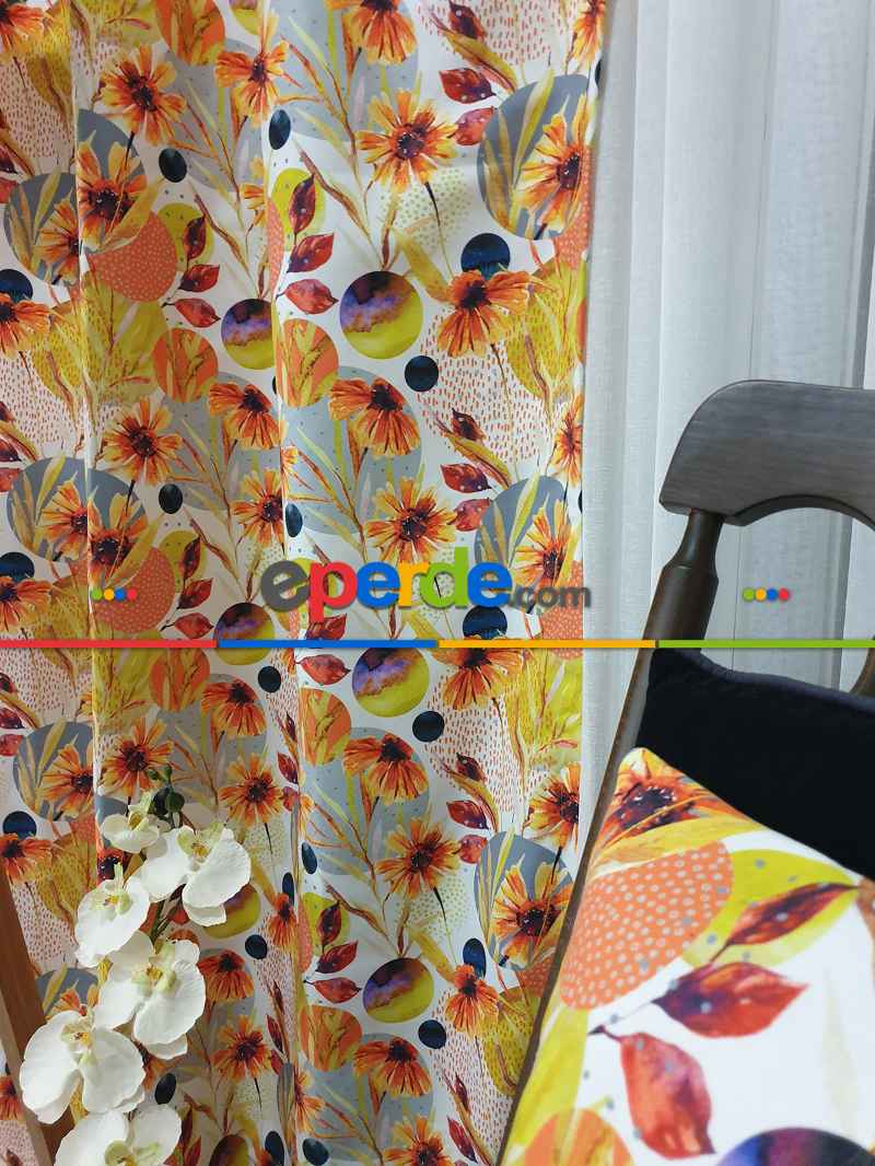 Mutfak Fon Perde Baskılı Evm587- Mavi