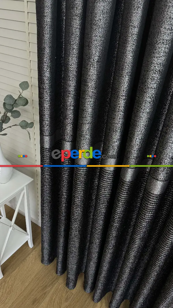 Antrasit Gri Jakar Dokuma Çizgili Pano Fon Perde