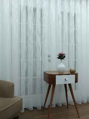 Ekru - Boyuna Çizgili İp Tül Perde- Ekru - Kurşunlu Tül