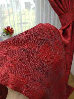 Patine Desenli Kırmızı - Katyonik Jakar Fon Perde- Kırmızı