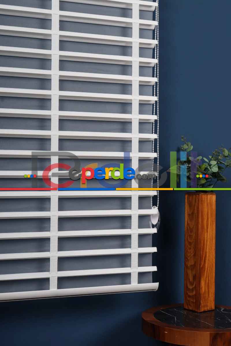 Beyaz 50mm Silüet Kumaş Jaluzi Perde