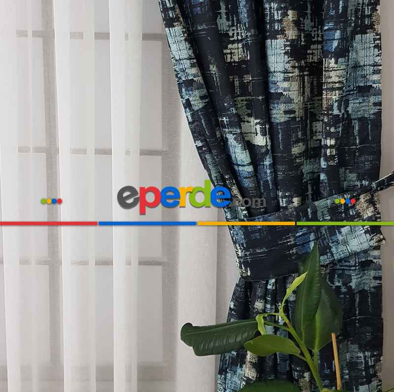 Oturma Odası Abstrakt Desenli Fon Perde Evm1504 Kumaşı Kalındır Duck Bezi Değildir-  Çok Renkli 2