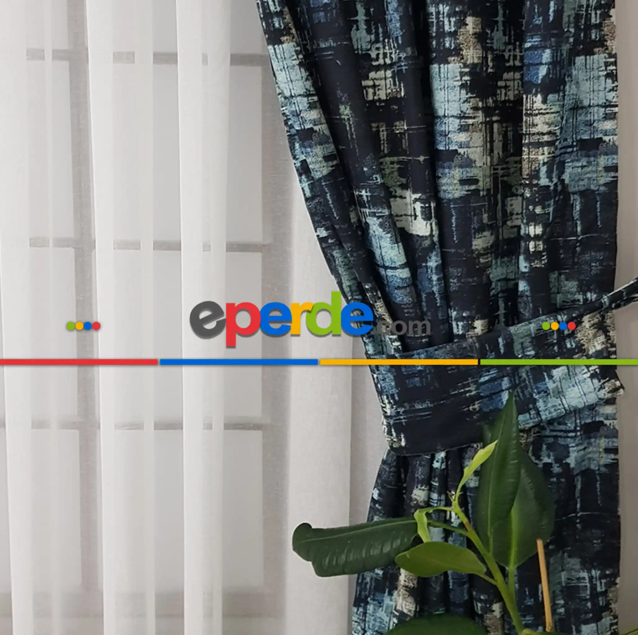 Salon Abstrakt Desenli Fon Perde Evm1504 Kumaşı Kalındır Duck Bezi Değildir-  Çok Renkli 2