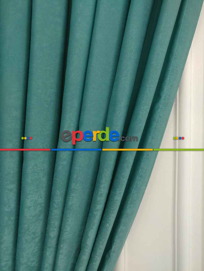 Salon - Soft Fon Perde Açık Petrol Dökümlü En - Petrol Mavisi