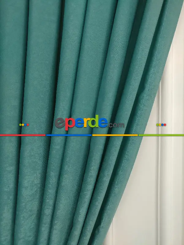 Salon - Soft Fon Perde Açık Petrol Dökümlü En - Petrol Mavisi