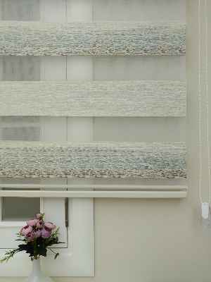 Renk Geçişli Bambu Jakar Zebra Perde- Krem-mavi Açık-kahve