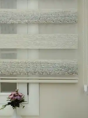 Renk Geçişli Bambu Jakar Zebra Perde- Krem-mavi Açık-kahve