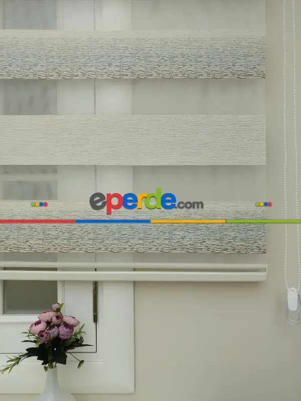 Renk Geçişli Bambu Jakar Zebra Perde- Krem-mavi Açık-kahve